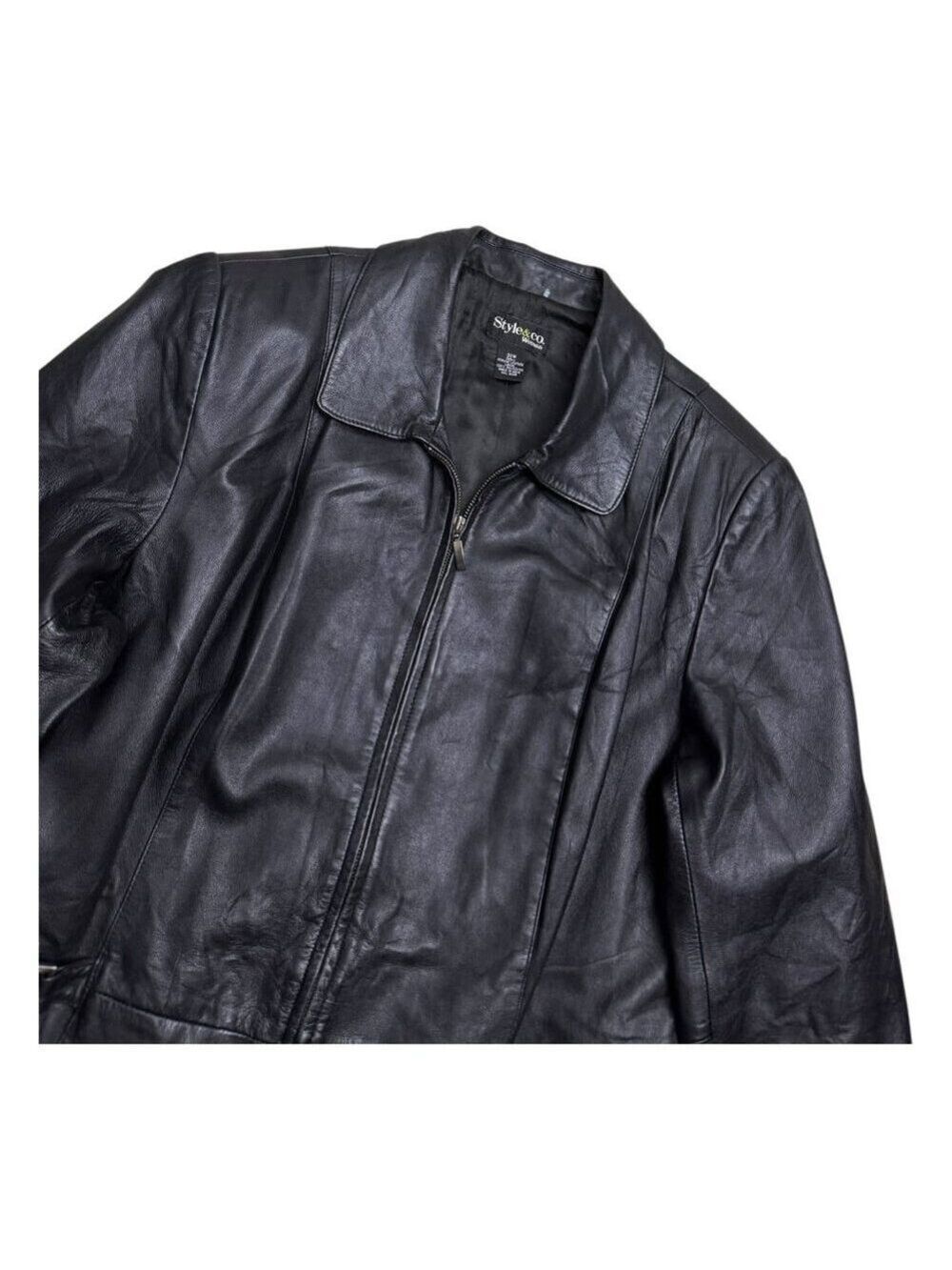 STYLE & CO LEATHER Vintage Casual Y2K Black Designer Jacket Womens 2XL - Picture 2 of 6